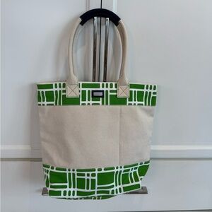 Ame & Lulu Beige And Green Canvas Tote Bag